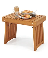 Gouun Patio Foldable Side Table with Slatted Tabletop for Backyard