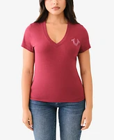 True Religion Women's Crystal Horseshoe V Neck T-shirt