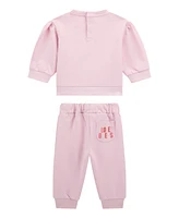 Guess Baby Girl Crewneck Top with Flower Petal Detailing and Matching Pant, 2-Piece Set