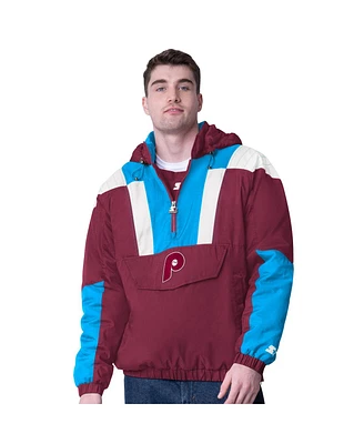 Starter Men's Burgundy Philadelphia Phillies Cooperstown Collection Charger Half-Zip Jacket