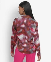 Dkny Women's Sheer-Yoke Abstract-Print Blouse