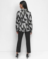 Dkny Women's Sheer-Yoke Abstract-Print Blouse