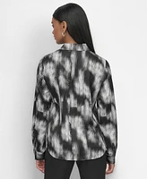 Dkny Women's Sheer-Yoke Abstract-Print Blouse