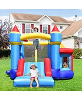 Gymax Inflatable Bounce House Castle Slide Bouncer Kids Basketball Hoop w/ 550W