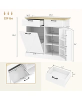 Homcom 10 Gallon Kitchen Island with Trash Can Storage and Drawers,
