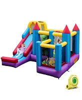 Gymax Inflatable Bounce House 5-in-1 Inflatable Bouncer Indoor&Outdoor w/ 735W Blower