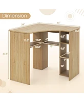 Gouun Corner Computer Desk Triangle Home Office with Adjustable Shelf and Arc-Shaped Profile