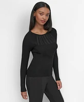 Dkny Women's Ribbed Textured-Bib Long-Sleeve Sweater