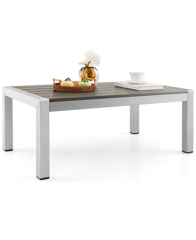 Gouun Modern Rectangular Patio Table with Plastic Wood Tabletop and Rustproof Aluminum Frame