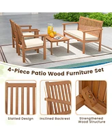 Gouun 4 Piece Patio Wood Furniture Set Acacia Wood Sofa Set with Loveseat-Off