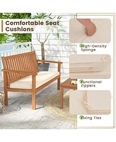 Gouun 4 Piece Patio Wood Furniture Set Acacia Wood Sofa Set with Loveseat-Off