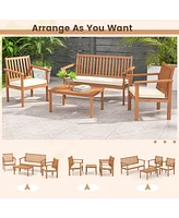 Gouun 4 Piece Patio Wood Furniture Set Acacia Wood Sofa Set with Loveseat-Off