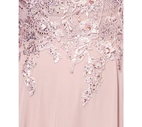 Xscape Women's Boat-Neck Sequin Mesh Gown
