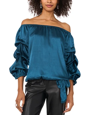 Vince Camuto Women's Satin Off-The-Shoulder Bubble 3/4-Sleeve Tie-Front Blouse