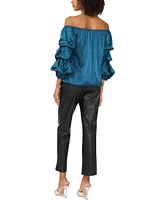 Vince Camuto Women's Satin Off-The-Shoulder Bubble-Sleeve Top