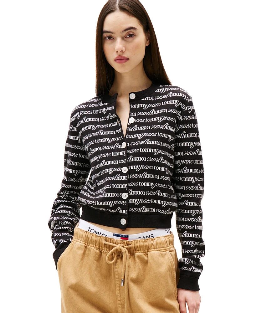 Tommy Jeans Women's Cropped Logo-Knit Crewneck Cardigan