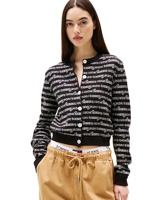 Tommy Jeans Women's Cropped Logo-Knit Crewneck Cardigan