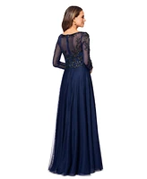 Xscape Women's Boat-Neck Chiffon Fit & Flare Gown