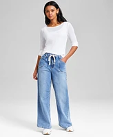 And Now This Petite Drawstring Wide-Leg Jeans, Exclusively at Macy's