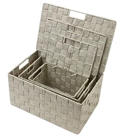 Sorbus 3 Piece Decorative Stackable Woven Basket with Lid and Built-in Carry Handles