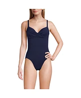 Lands' End Women's Long Torso Sculpting Suit Targeted Control Draped One Piece Swimsuit