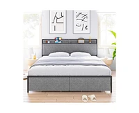 gaomon Full Size Bed Frame with Charging Station and 2 Storage Drawer, Upholstered Platform Bed with Headboard, Usb Port & Outlets, No Box Spring Need