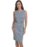 Halston Women's Round-Neck Sleeveless Stretch Tweed Sheath Dress