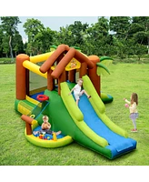 Gymax Inflatable Bounce House Jungle Jumping Bouncer Double Slides Park w/ Blower