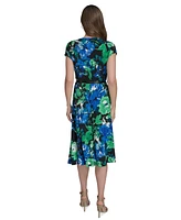 Halston Women's Printed Drape-Neck Belted Dress