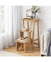 Gouun Kids 3-in-1 Rubber Wood 3 Tier Folding Step Stool Ladder Storage Shelf