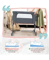 Gouun Portable Baby Bedside Bassinet with 5-level Adjustable Heights and Travel Bag