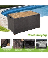 Gouun 134 Gallon Rattan Storage Box with Zippered Liner and Solid Acacia Wood Top