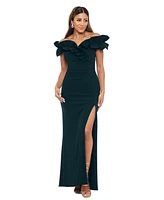 Xscape Women's Ruffled Off-The-Shoulder Side-Slit Gown