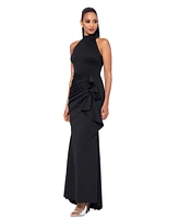 Xscape Petite Sleeveless High-Neck Scuba Draped Gown