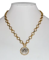 Patricia Nash Two-Tone Pave & Imitation Pearl Crown Coin Convertible Layered Pendant Necklace, 18" + 1" extender