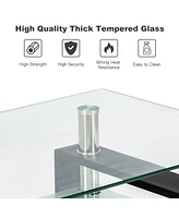 Gouun Rectangle Glass Table with Metal Legs for Living Room