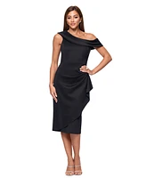 Xscape Women's Asymmetric-Neck Side-Drape Dress