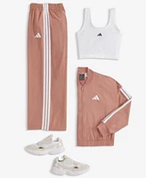 Adidas Womens Cropped Top 3 Stripes Track Jacket Parachute Pants