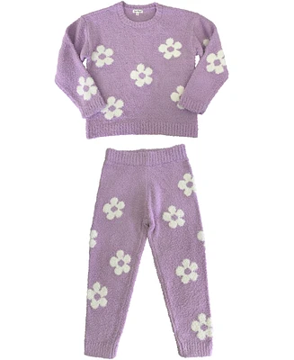 Kate Mack Little Girls Flower Sweatshirt and Jogger, 2-Piece Set