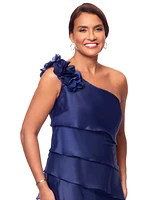 Xscape Petite One-Shoulder Tiered Satin Gown