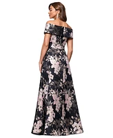 Xscape Women's Metallic Jacquard Off-The-Shoulder Gown