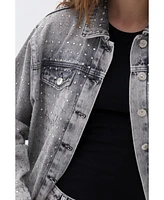 Nocturne Women's Oversized Stone-Embellished Jean Jacket