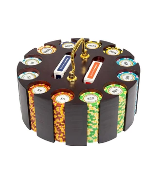 Slickblue Monte Carlo Holo Inlay Poker Chip Set (300 Count) in Wooden Carousel - Clay Composite