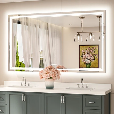 keonjinn 60x36 Led Bathroom Mirror with Frontlit and Backlit