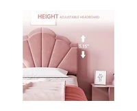 gaomon Twin Pink Bed Frame, Twin Velvet Upholstered Bed Frame with Height Adjustable Headboard