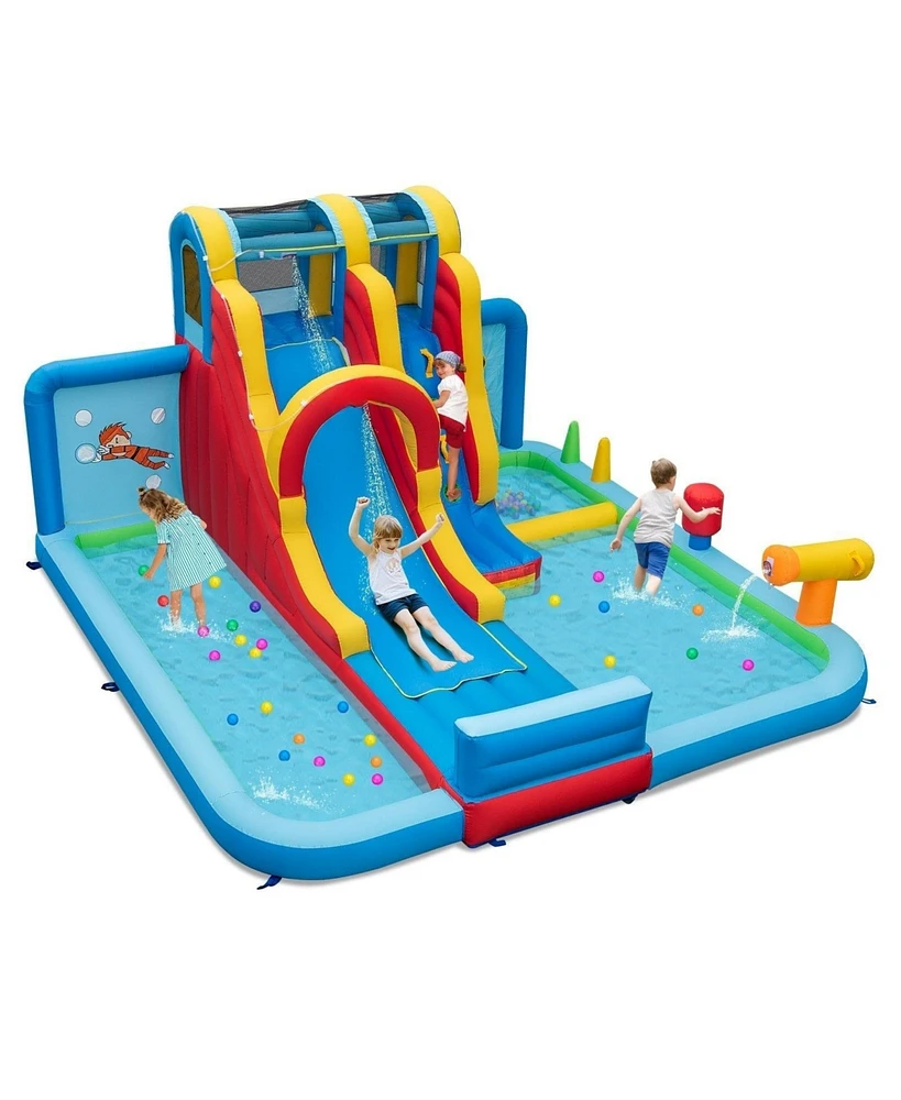 Gouun Inflatable Water Slide Water Park with Long Slide and Splash Pools and Ball Pit with 680W Blower