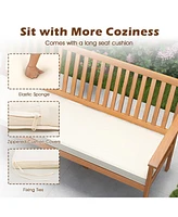 Gouun Outdoor 3-Seat Wood Bench with Seat Cushion and Slatted Seat