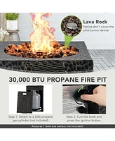 Gouun 16 Feet Square Outdoor Propane Fire Pit with Lava Rocks Waterproof Cover 30000 Btu