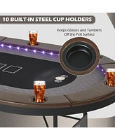 Sugift 84" Led Poker Table for 10 Players, Foldable Texas Hold em Table w/Cup Holders, Usb Ports & Padded Rails