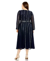 Mac Duggal Plus Long Sheer Sleeve Beaded Dress
